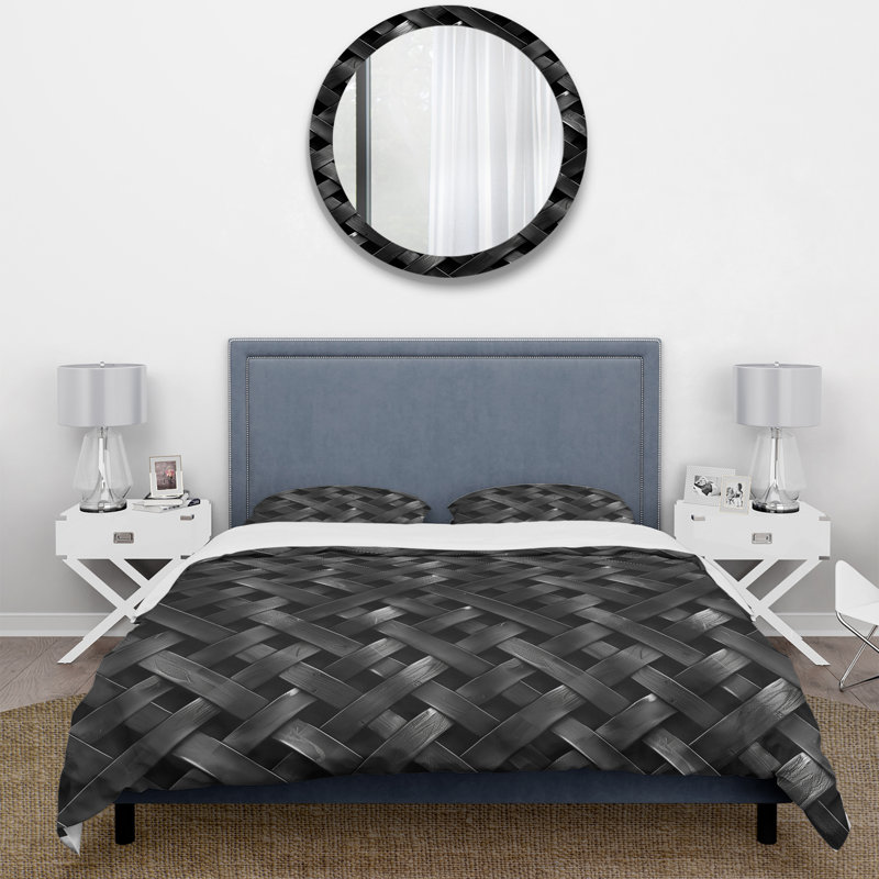 Ensemble de housse de couette noir Midcentury Basketweave II - Midcentury, Housse de couette très grand + 2 taies décorativ
