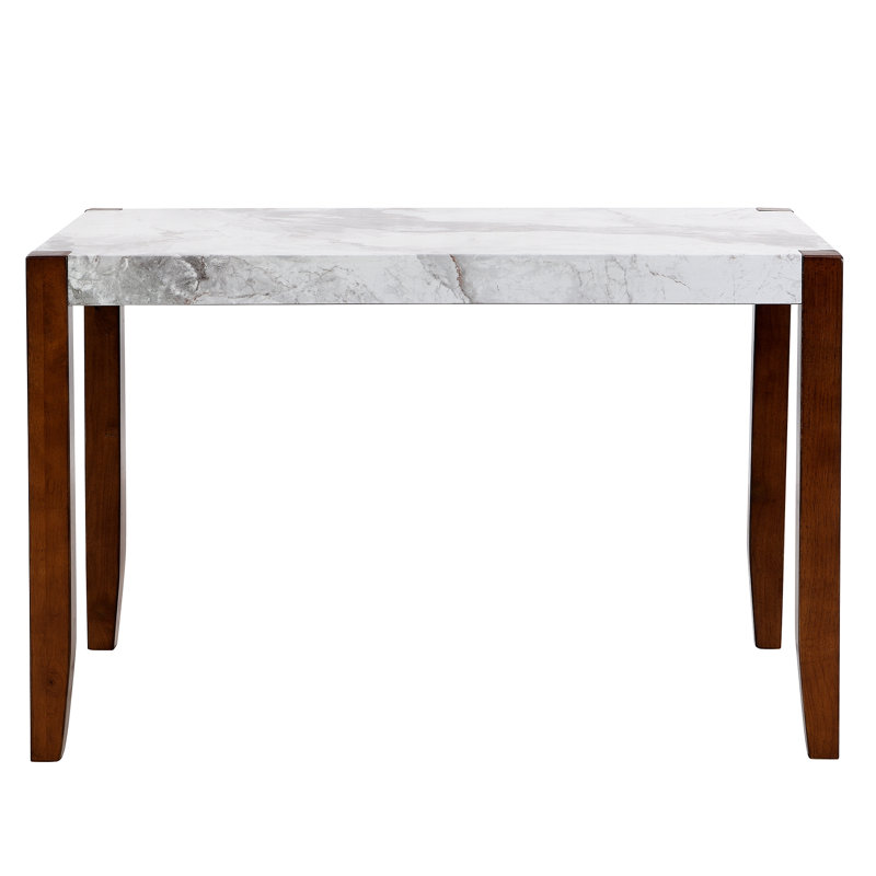 Modern Dining Table, Rectangular Faux Marble Style Table With Sturdy Wood Legs, Easy To Clean Rectangular Kitchen Table