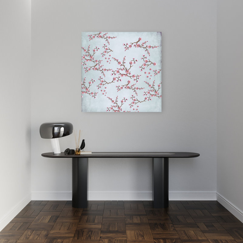 Art mural de cerisier en fleurs avec fleurs roses, H 32 po x l 32 po