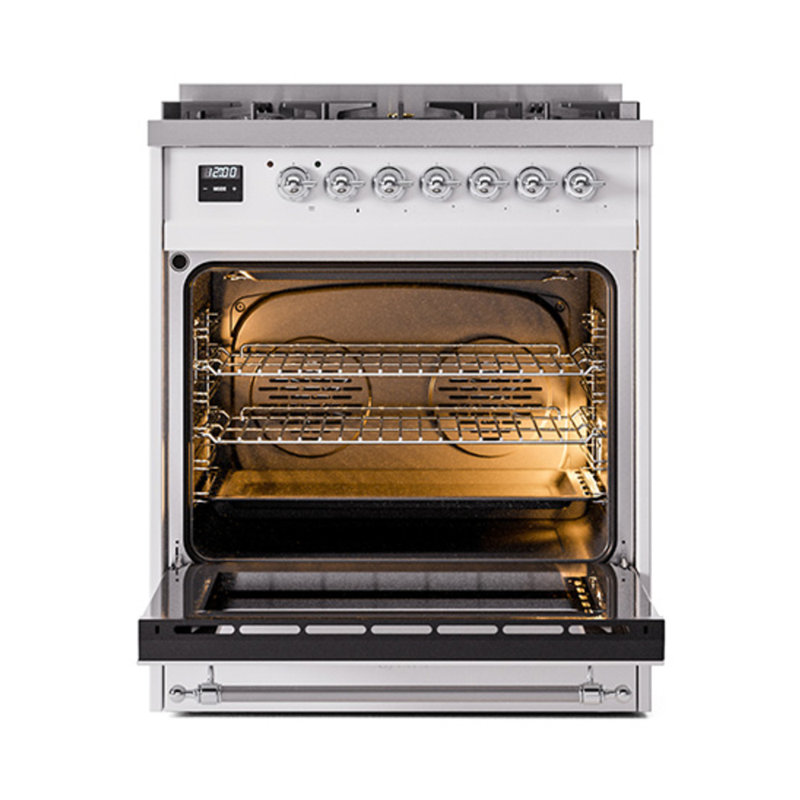 ILVE Nostalgie II Noblesse 30 in Dual Fuel Range, Liquid Propane, White/Chrome