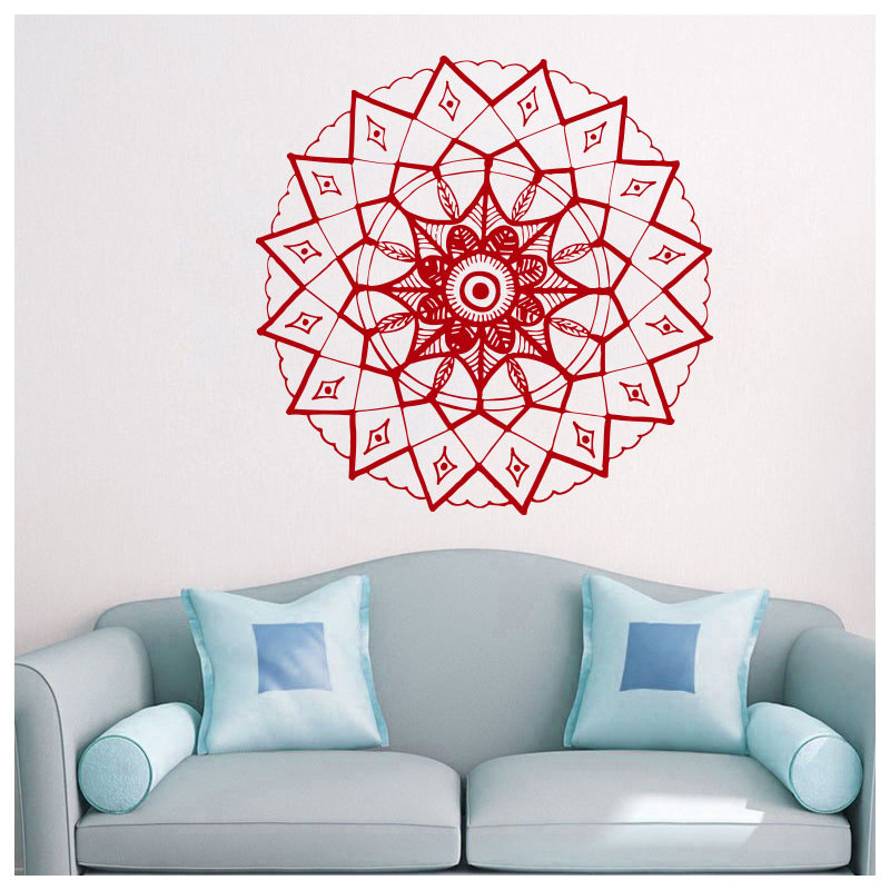 Adhésif décoratif mandala yoga, H 36 po x l 36 po, Rouge