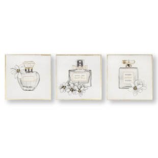 Art for the Home Pretty Perfume Bottles Set of 3 Canvas Printed Canvas