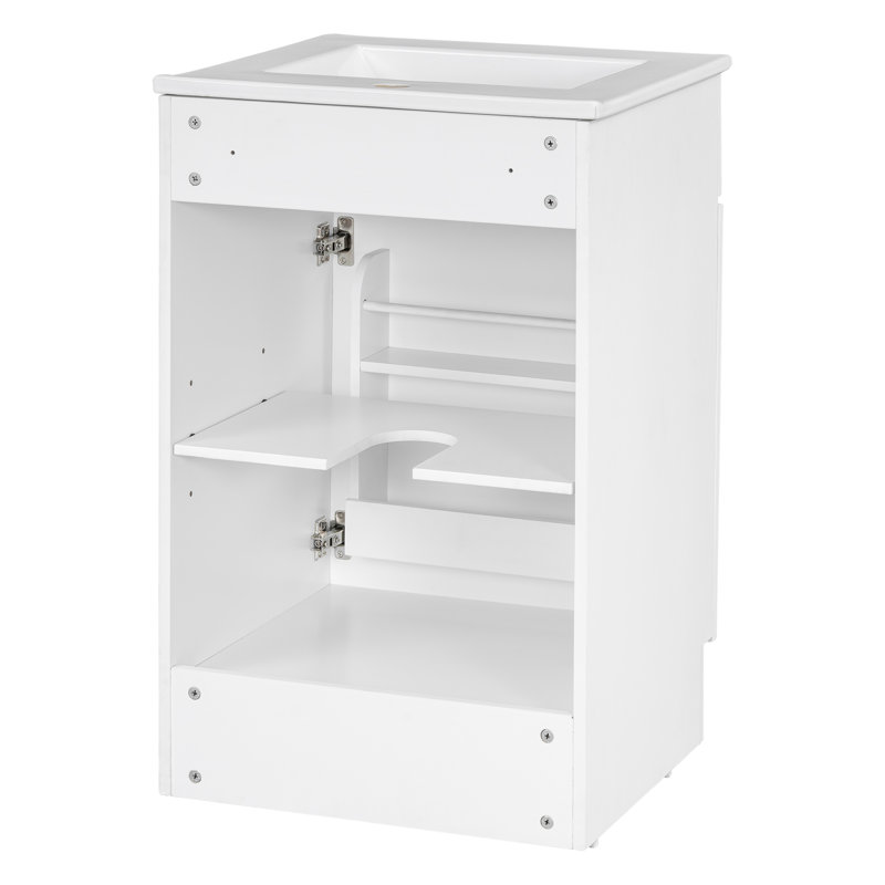 Meuble-lavabo de 20 po avec lavabo, meuble-lavabo avec tablette de porte et tablette réglable, Blanc