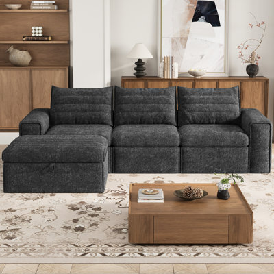 106.7" Modular Sectional Sofa with Deep Seat, L Shaped Cloud Couch for Living Room, 3-Seater Modern Boneless Sofa with Movable Ottomans, Removable Cover, No Assembly Required, Dark Gray