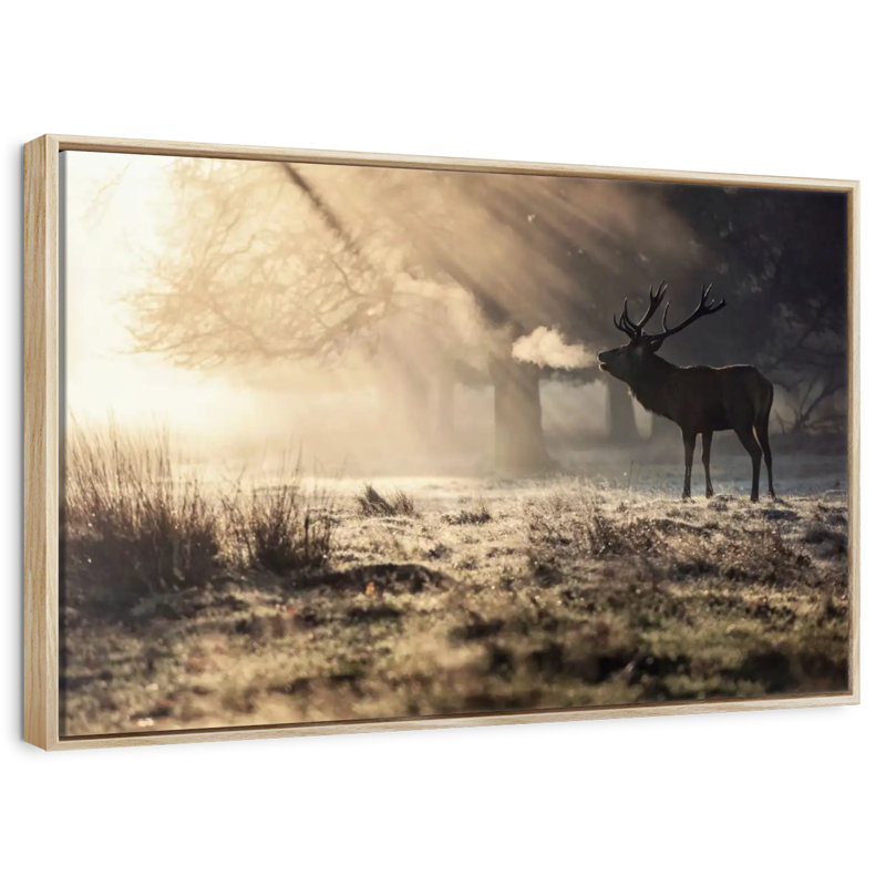 Cerf sauvage dans la neige, Cadre flottant en bois naturel, 13 po x 9 po