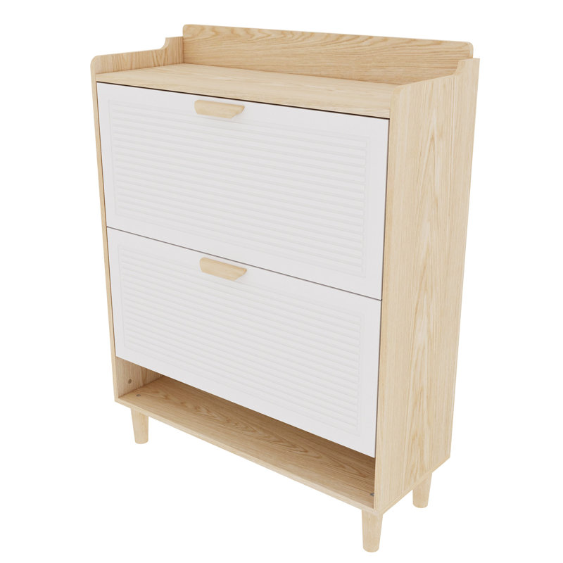 31.5 Inch Nordic Style Shoe Storage Cabinet with 2 Flip Drawers