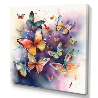 Purple Butterflies In The Air - Butterfly Canvas Print Wall Art