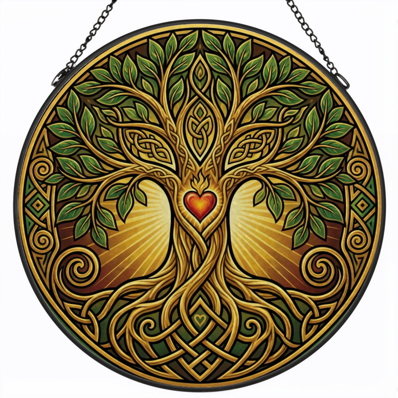Vitrail de fenêtre 7,8 "H Celtic Tree, H 7,8 po x l 7,8 po