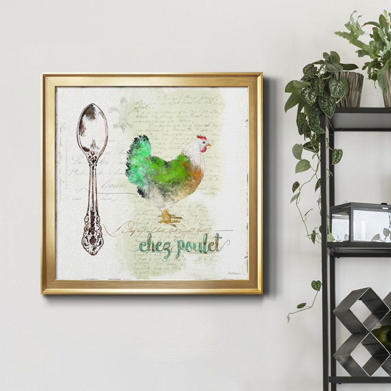 Golden Cuisine Chicken - Reproduction d'art graphique sur toile encadrée, H 34,5 po x l 34,5 po x P 1,5 po, Encadrement doré