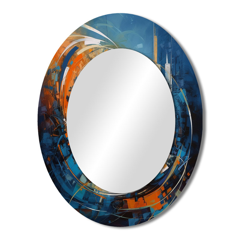Quintasia Orange And Blue Geometric Equilibrium IV - Geometric Large Wall Mirror, Modern Unique Mirror, Printed Metal Art