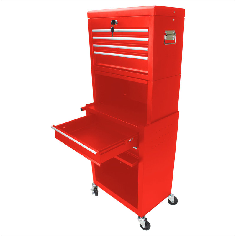 Armoire à outils sur roulettes, coffre à outils roulant verrouillable avec 4 roues universelles, organisateur de rangement de boîte à outils détachable 2 en 1 pour garage atelier de réparation