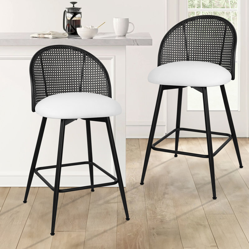 Arvon Swivel Upholstered Counter & Bar Stool, White, Counter Stool (26” Seat Height), Black