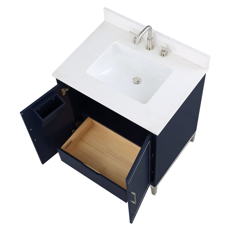 Gracie 30'' W Single Vanity, Pacific Blue, Satin Brass, White Quartz