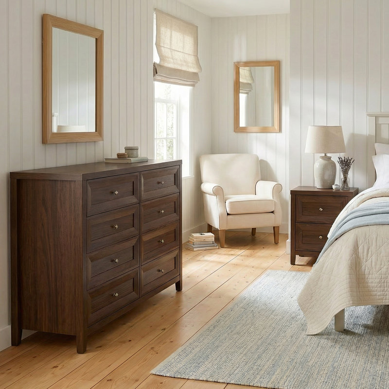 Ensemble de chambre à coucher 4 pièces Cleckheat, Brun acajou