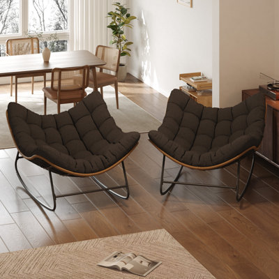 Oversized Rocking Papasan Chair With Cushion For Living Room, Bedroom (Set Of 2)