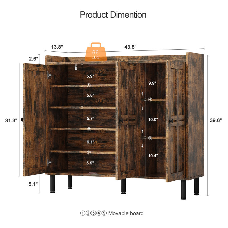 30-Pair Shoe Cabinet, Rustic Brown