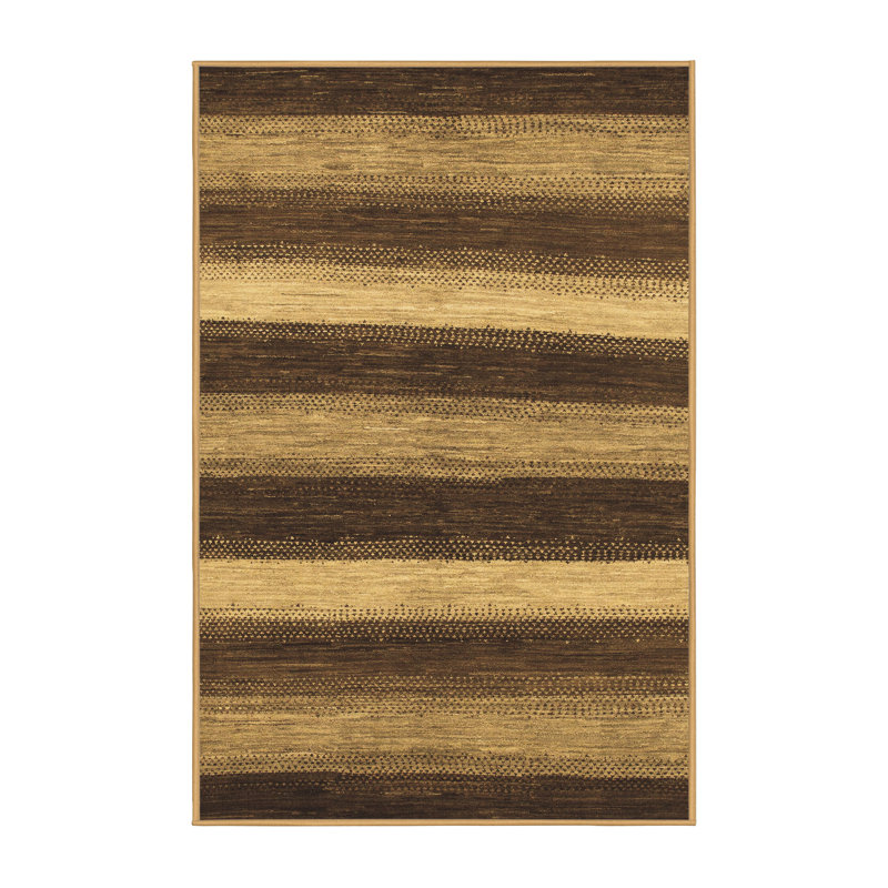 Tapis brun / gris foncé en laine et polyester tissés à la machine Elios, Rectangle 5 pi x 8 pi