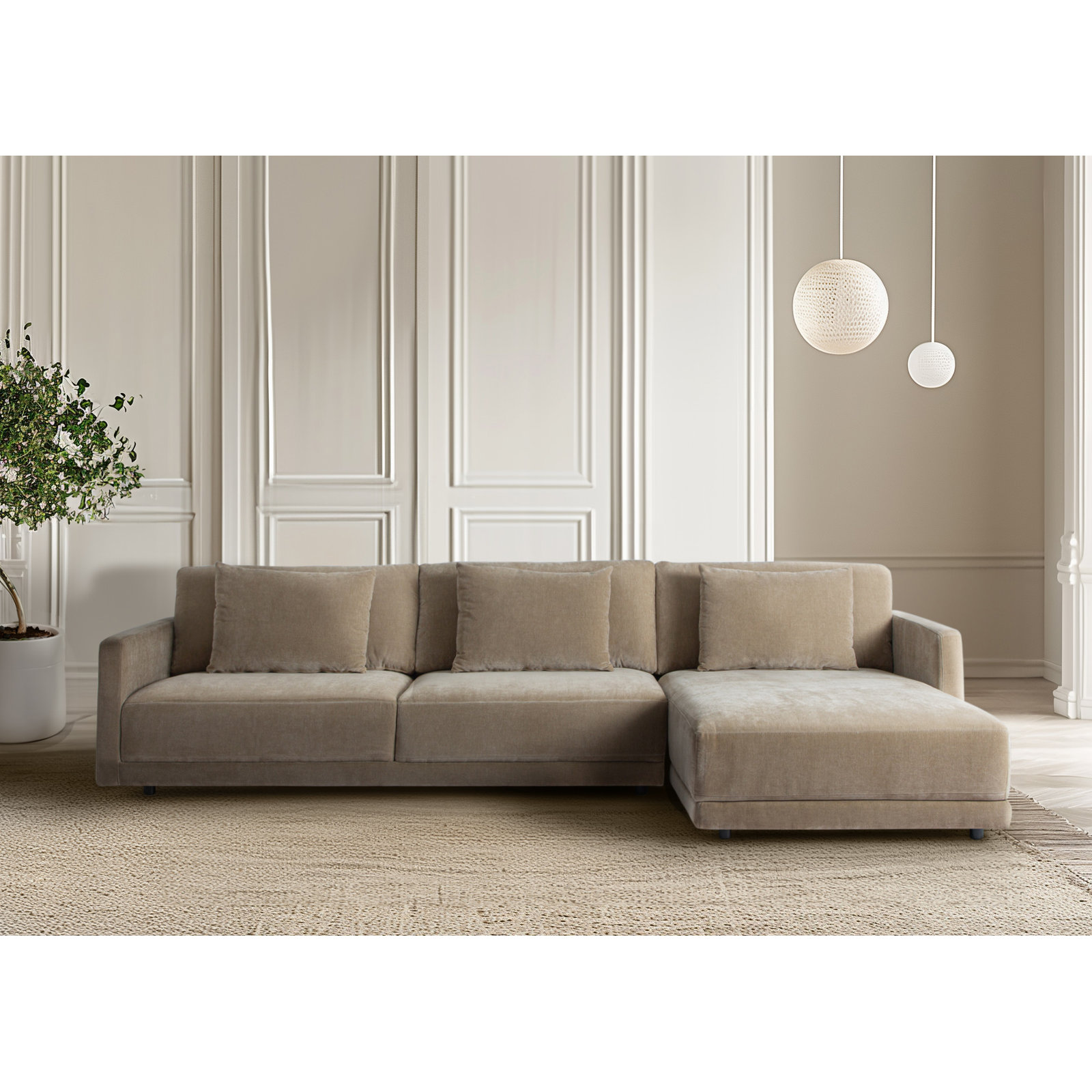 Kenji 2-Piece Upholstered Chaise Sectional , Right Hand Facing, Latte Brown Chenille