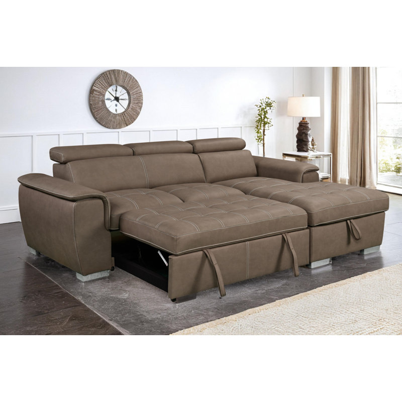 Canapé-lit modulaire en L de 96,5 po Noorjahan, Polyester brun