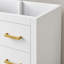 Meuble-lavabo blanc sur pied de style vintage, 74,2 cm (29,21 pouces), en bois de peuplier et MDF ; comprend trois tiroirs et un garde-robe ; facile à assembler ; lavabo non inclus.