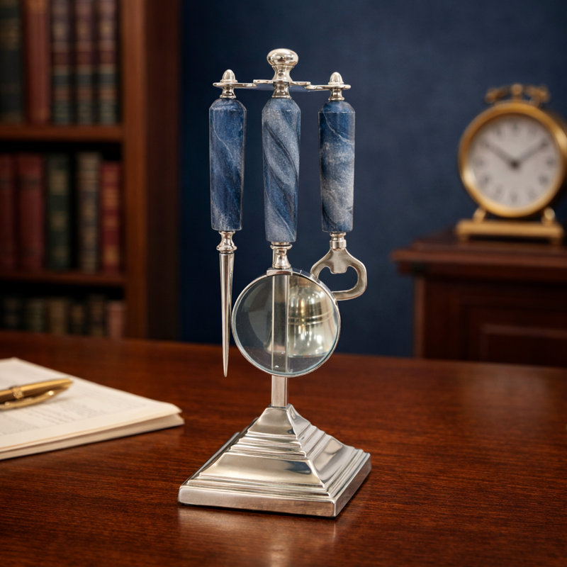 Élégante sculpture accessoire de bureau pour la décoration intérieure - Objets décoratifs modernes et organisateur de bureau avec poignée en marbre - Style avec statues et figurines - 13 po