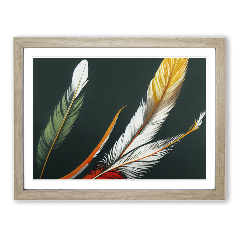 Prime Bird Feathers - Single Picture Frame Print, 25cm H x 34cm W x 2cm D, Oak Framed