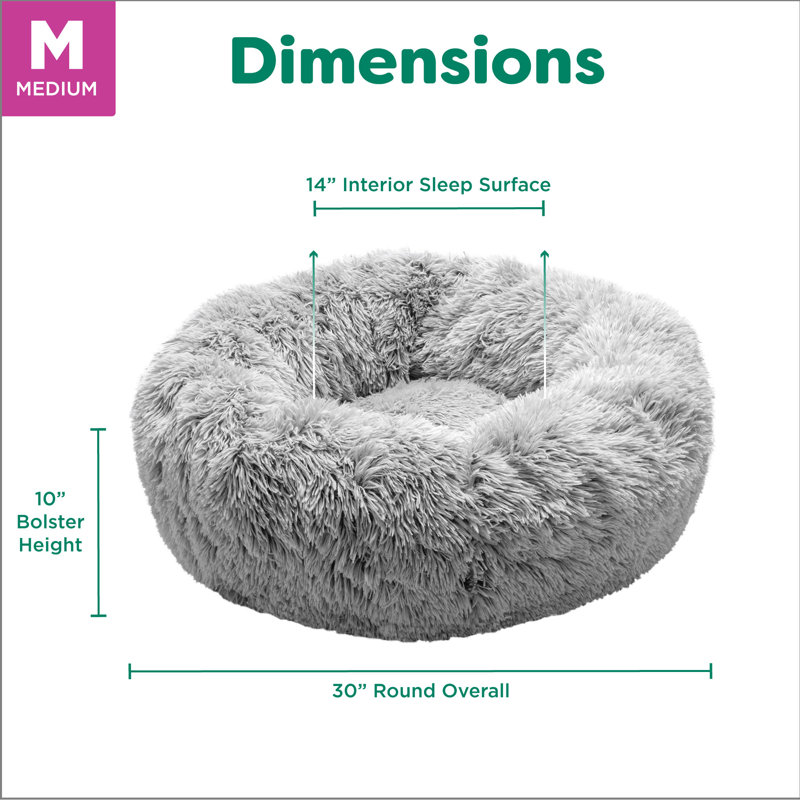 Medium Mist Gray Faux Fur Orthopedic Donut Pet Bed