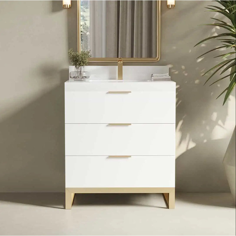 30'' Single Bathroom Vanity with Quartz Top, White