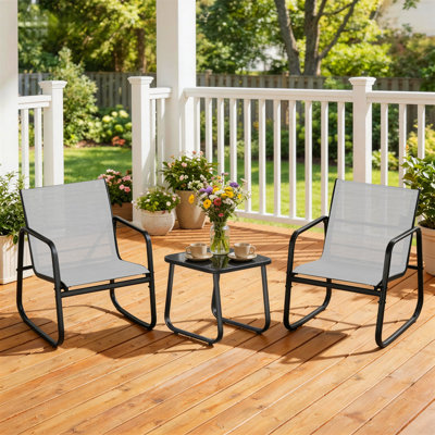 3-Piece Outdoor Set, Outdoor Furniture Set with PVC-coated polyester Chairs & Glass-Top Table, Conversation Set of 3 for Porch, Lawn, Garden, Yard, Balcony, Poolside