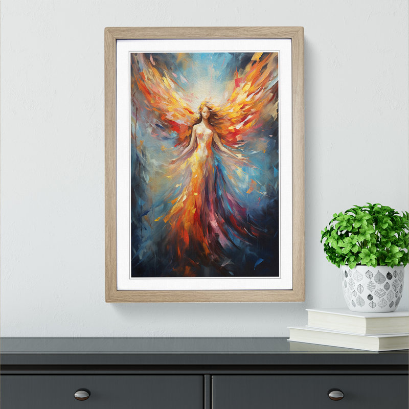 XYZ-FRM-V1223-1821 Angel Abstract No.2 - Single Picture Frame Print on Wood, 46cm H x 34cm W x 2cm D, Oak 