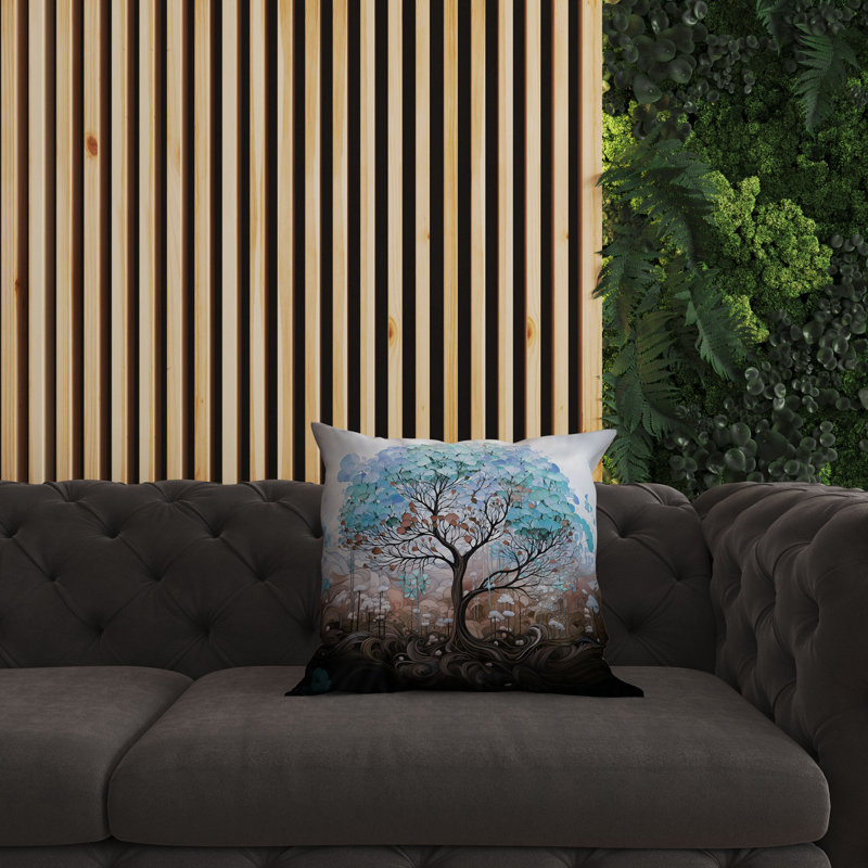 Coussin réversible Beautiful Tree Of Life, Bleu/brun, H 16 po x l 16 po