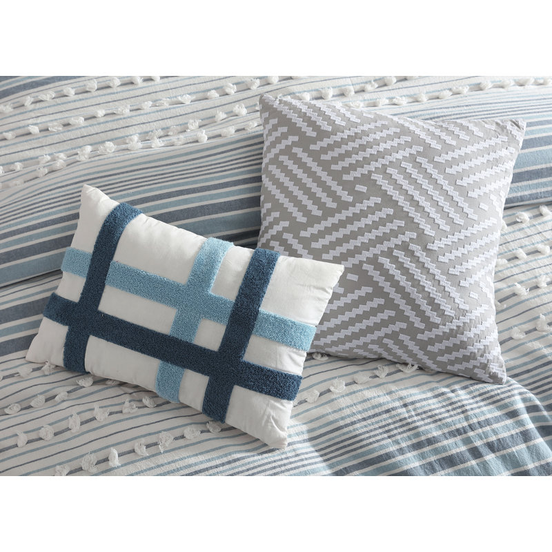 Swift Home 100% Cotton 5-Piece Clip Jacquard 3-D Pom Pom Stripes Comforter Set - 2 Decorative Pillows Included - All-Seasonal Warmth, Durable, Easy Care