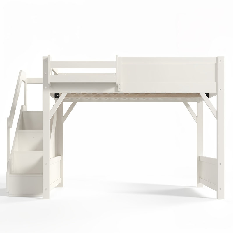 Lit mezzanine double avec garde-robe intégrée et espace de rangement, Beige, Full