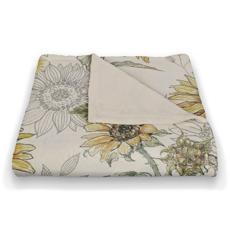 Sunflower Pattern Ivory Fleece Throw Blanket 50" x 60"