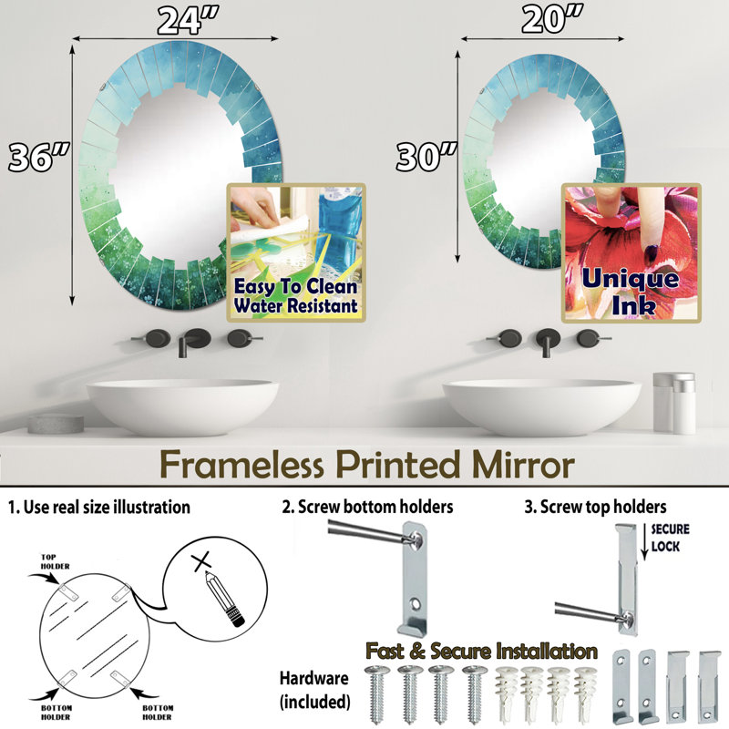 Copano - Miroir mural moderne ovale, 36 po x 24 po
