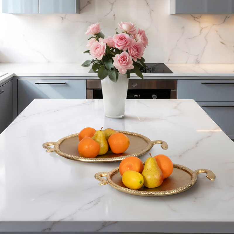 Leaira Gold Metal Round Decorative Tray