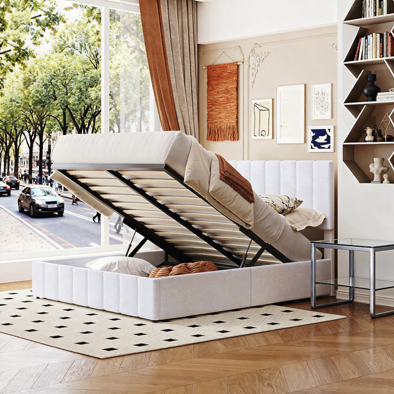 Queen Size Upholstered Platform Bed, White
