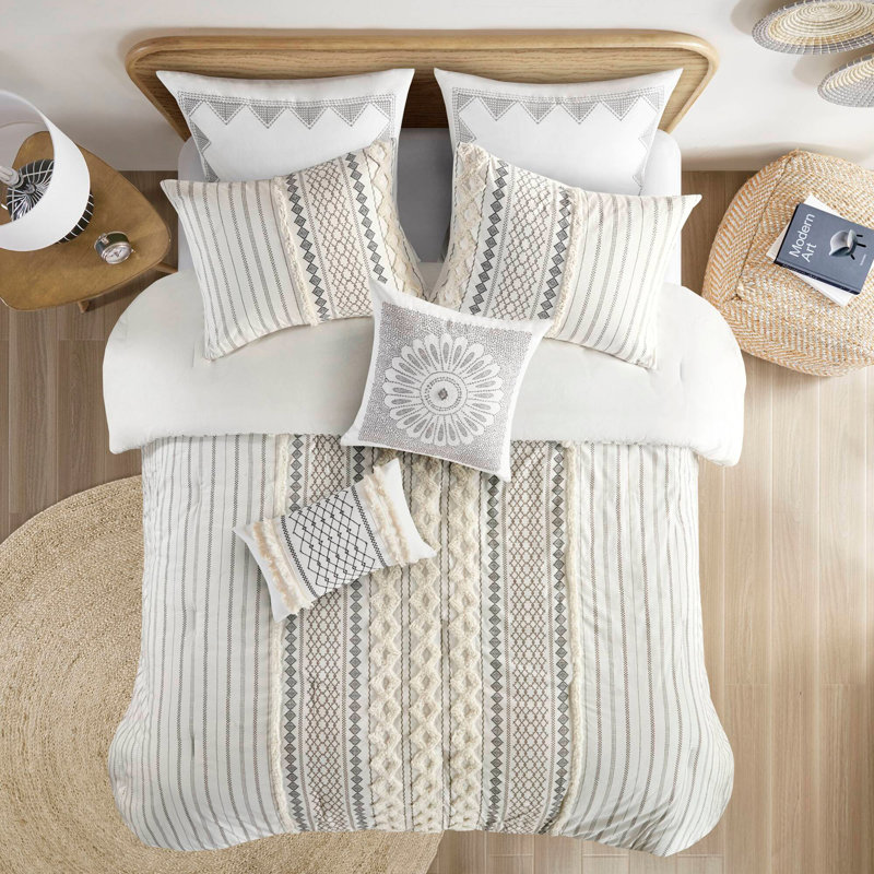 Ensemble d'édredon en coton avec chenille ivoire, Édredon double / double