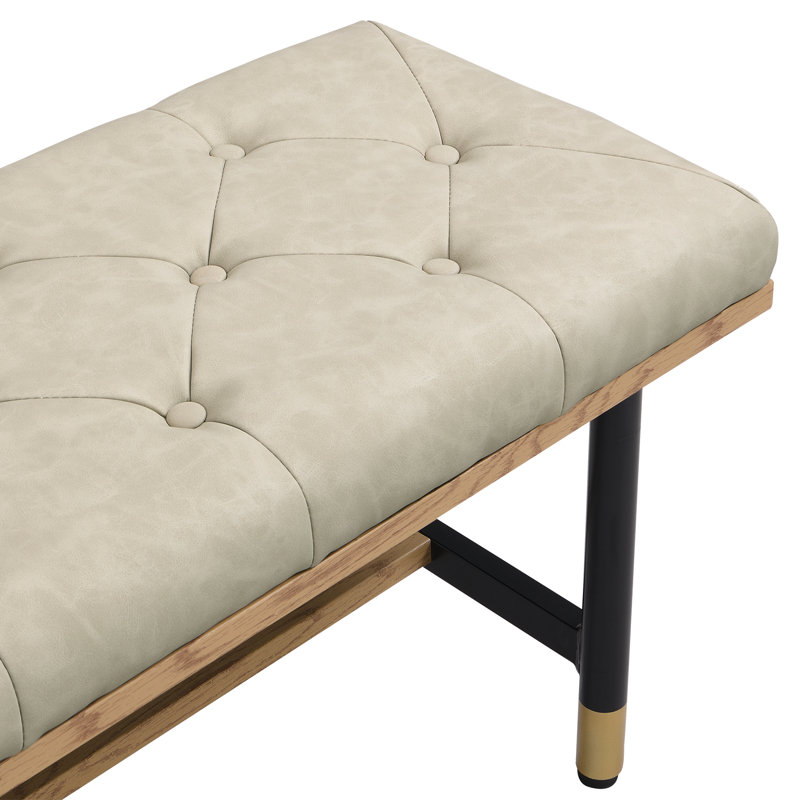 Banc rembourré en similicuir Makayla, Beige