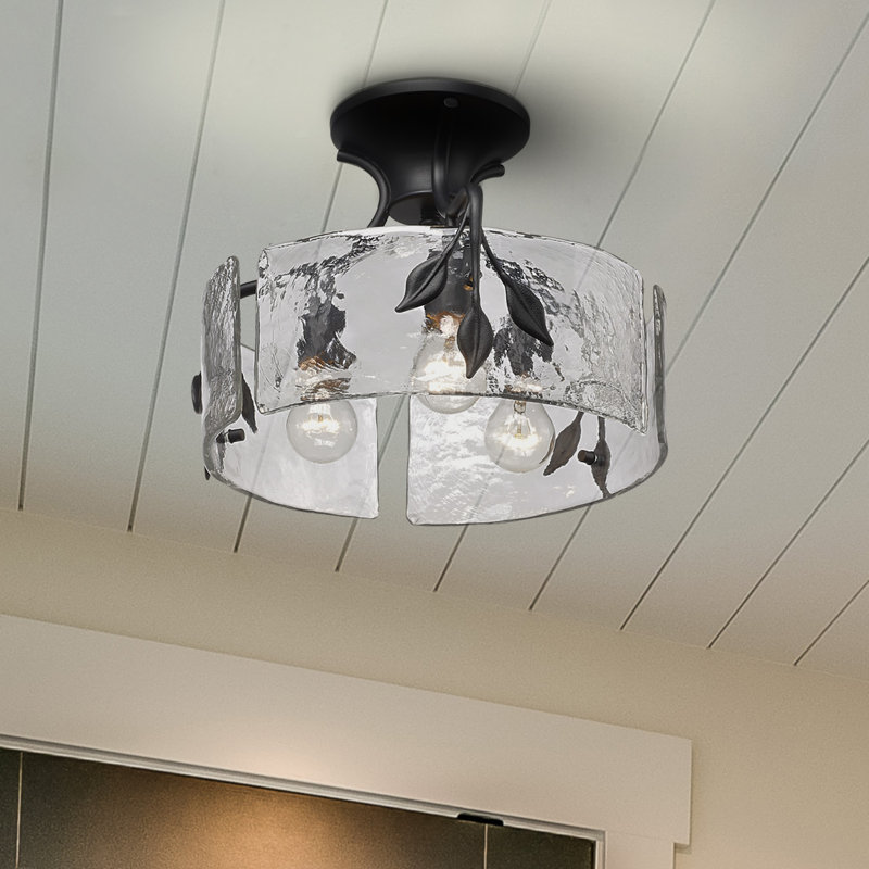 Haelan Glass Semi Flush Mount, Black