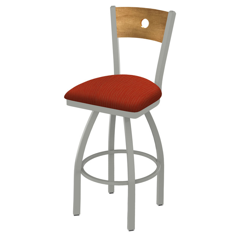 830 Voltaire Swivel Bar & Counter Stool, Medium Maple, Graph Poppy Fabric / Anodized Nickel Frame