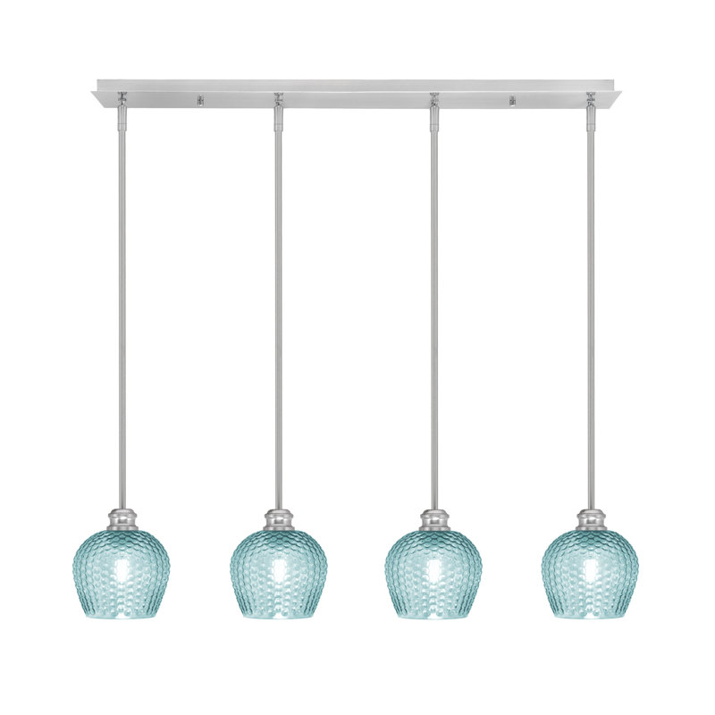 Luminaire suspendu 4 lumières Edge, Nickel brossé, Turquoise texturé