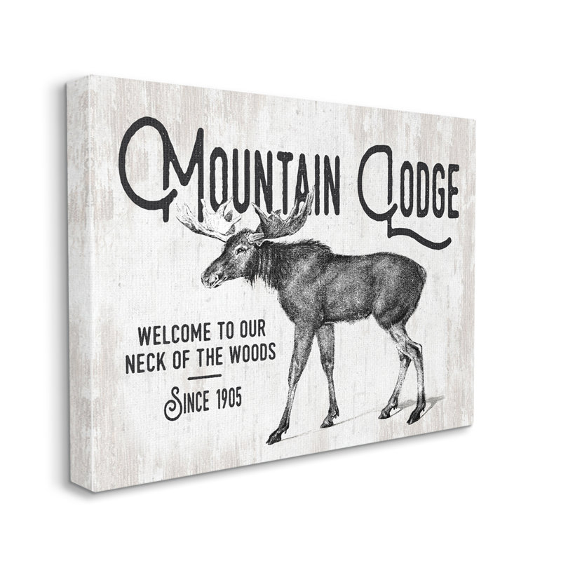 «Rustic Mountain Lodge Vintage Moose Cabin Sign» par lettré et doublé - reproduction sur toile, L 30 po x H 24 po