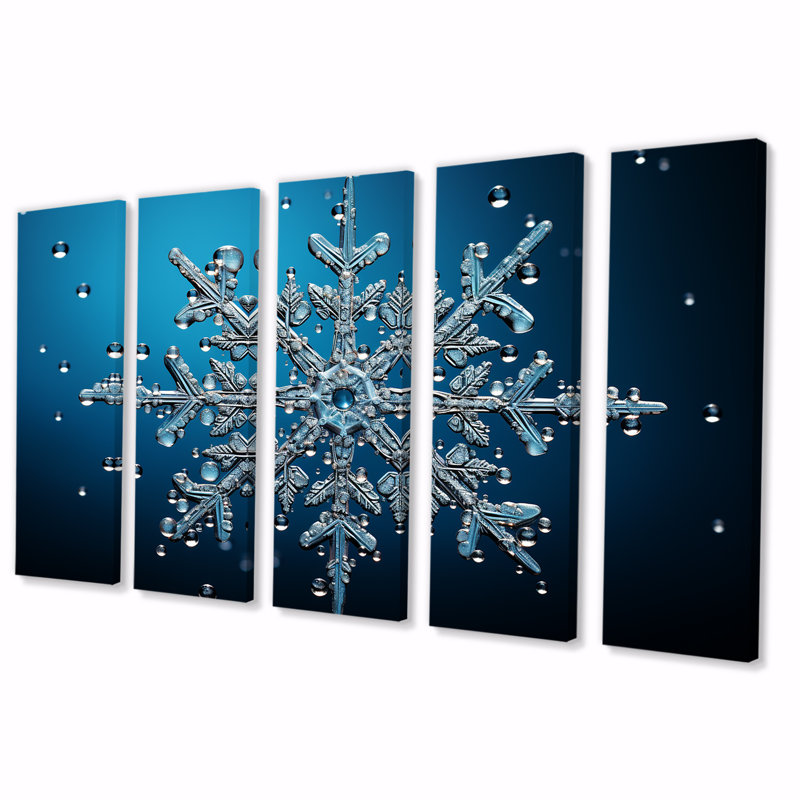 «Blue Snowflake Holiday II - Winter Landscape», art mural sur toile 5 pièces, H 28 po x l 60 po