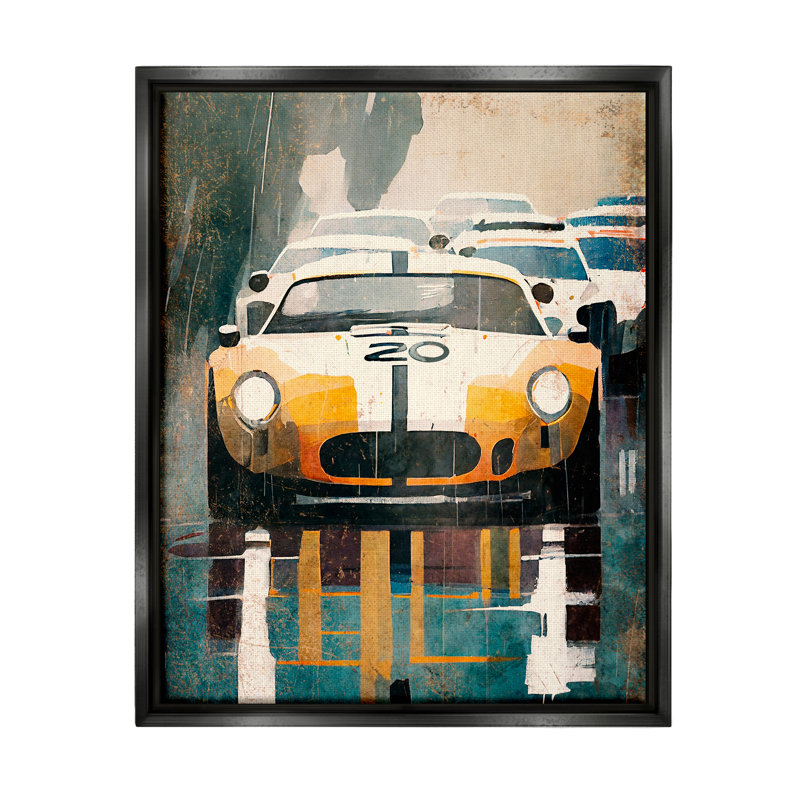 Voiture de course moderne sur bois, H 21 po x l 17 po x P 1,7 po, Cadre flottant noir de jais