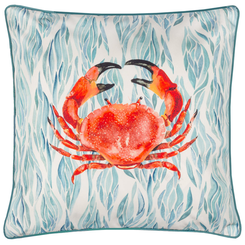 Zane Indoor / Outdoor Abstract Square Cushion, Blue/White/Orange Crab