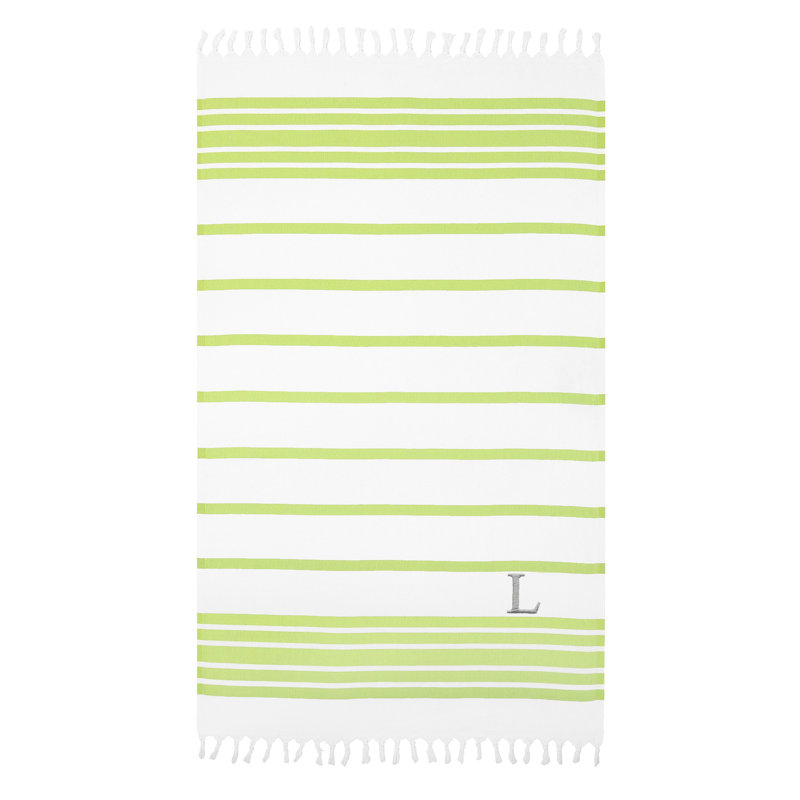 Herringbone Cotton Beach Towel, L, Royal Blue/Gray