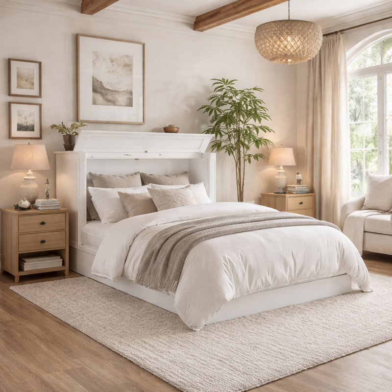 Magnolia Premium Cabinet Bed With Queen Mattress And Outlets, Queen