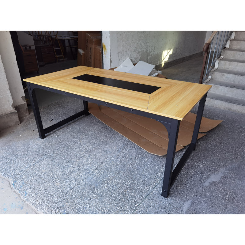 Aalderk Solid Wood Steel Computer Desk, 77cm H x 180cm W x 90cm D, Walnut/Black