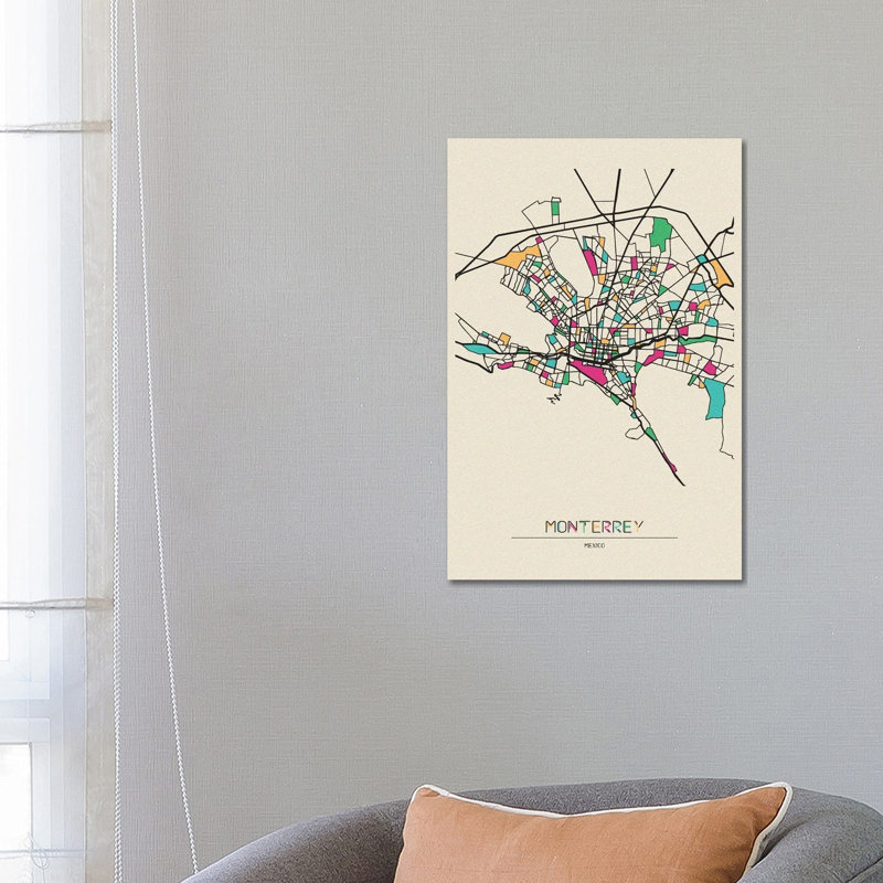 Monterrey, Mexico Map by Ayse Deniz Akerman - Wrapped Canvas Print, 66.04 cm H x 45.72 cm W x 1.91 cm D